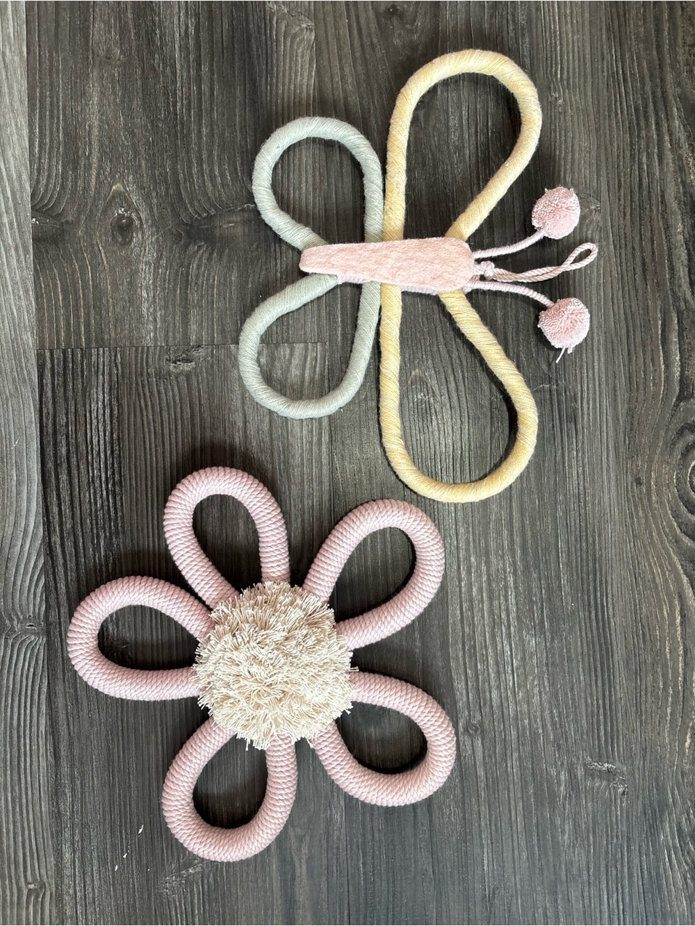 Hobby Lobby Pastel Rope Flower & Butterfly Wall Decor - Pink, Yellow, Cream